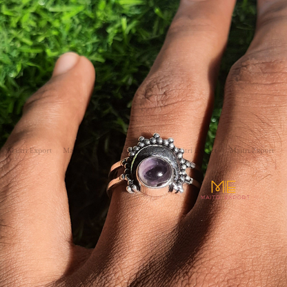 Natural Healing Crystal Gem Quality Stone Moon Shaped Adjustable Rings-Maitri Export | Crystals Store