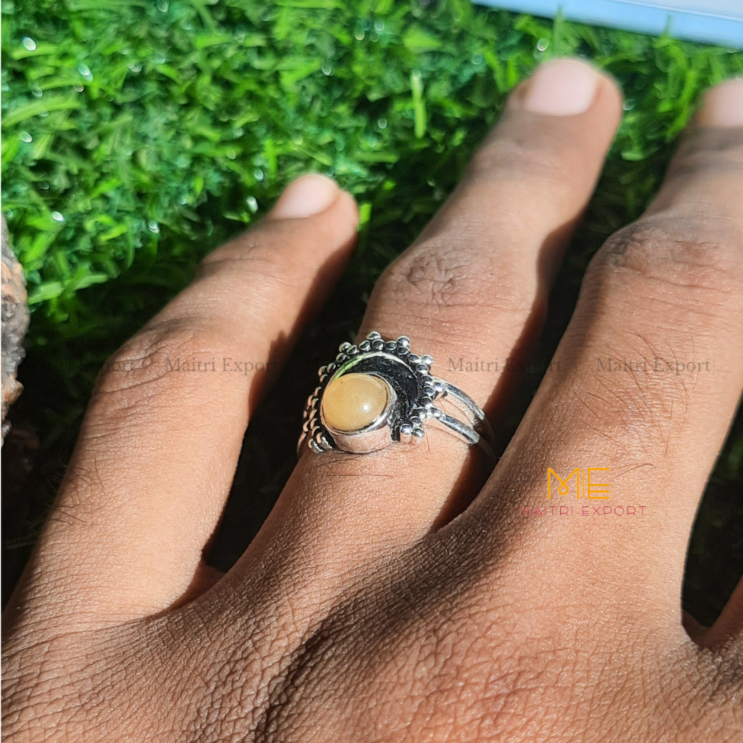 Natural Healing Crystal Gem Quality Stone Moon Shaped Adjustable Rings-Maitri Export | Crystals Store