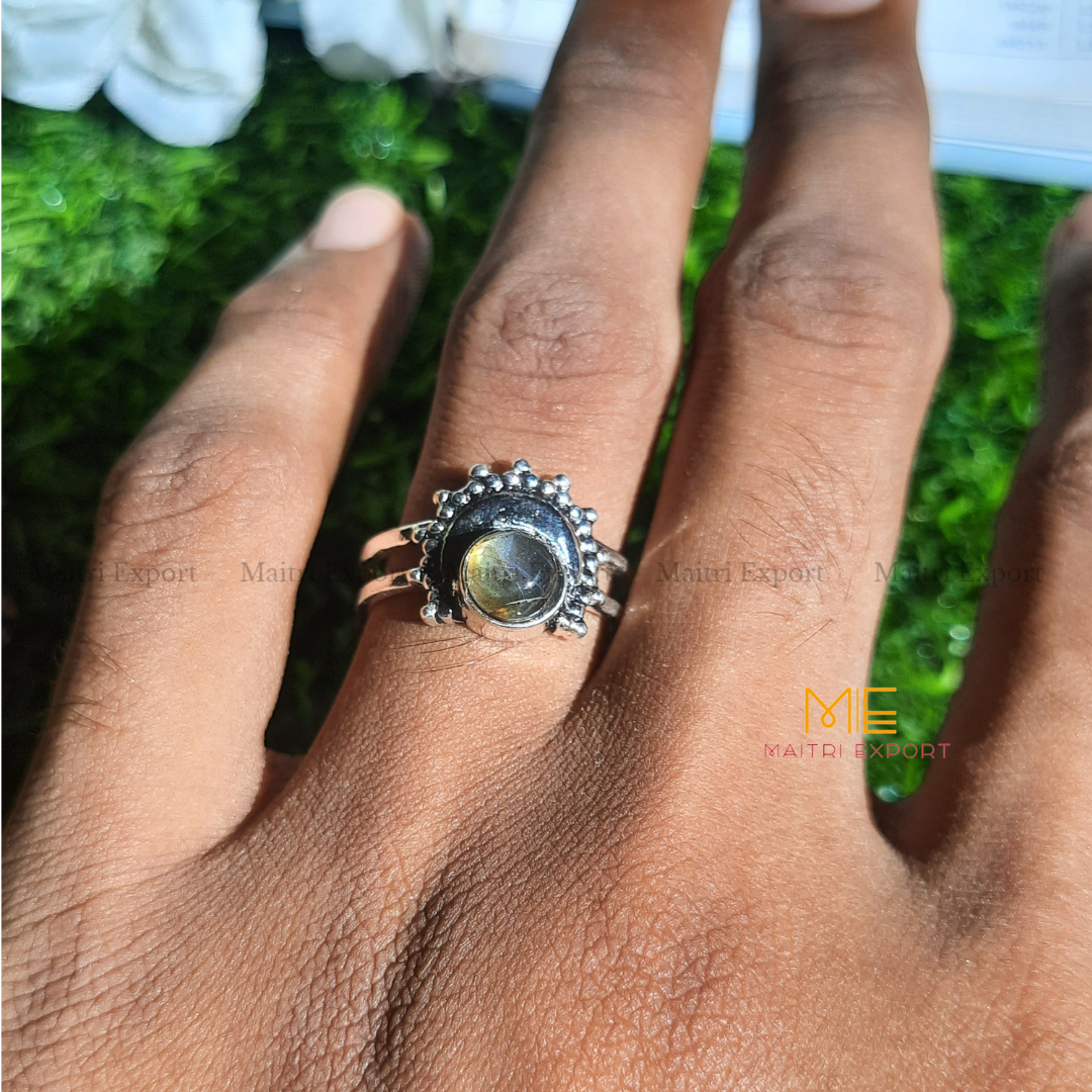 Natural Healing Crystal Gem Quality Stone Moon Shaped Adjustable Rings-Maitri Export | Crystals Store