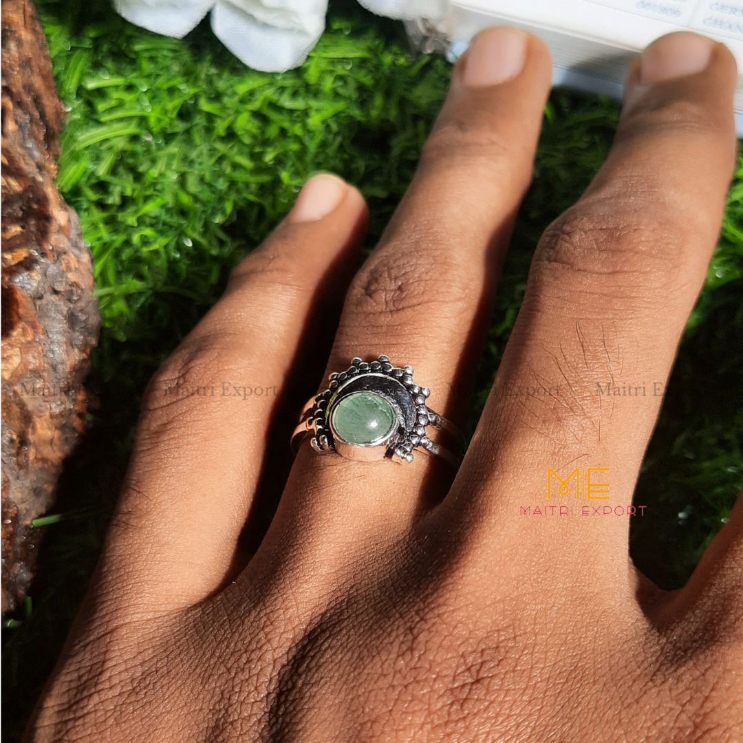 Natural Healing Crystal Gem Quality Stone Moon Shaped Adjustable Rings-Maitri Export | Crystals Store