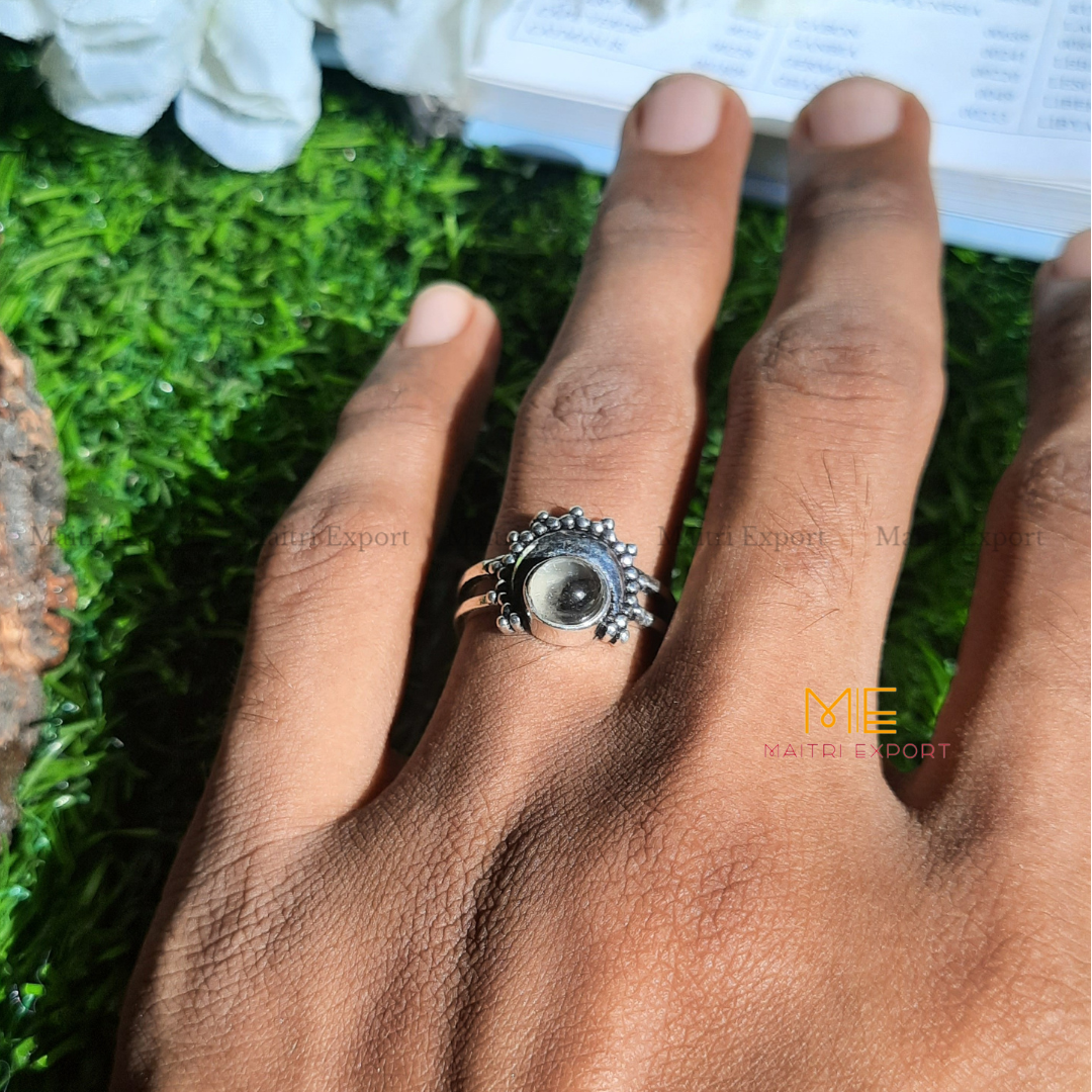 Natural Healing Crystal Gem Quality Stone Moon Shaped Adjustable Rings-Maitri Export | Crystals Store