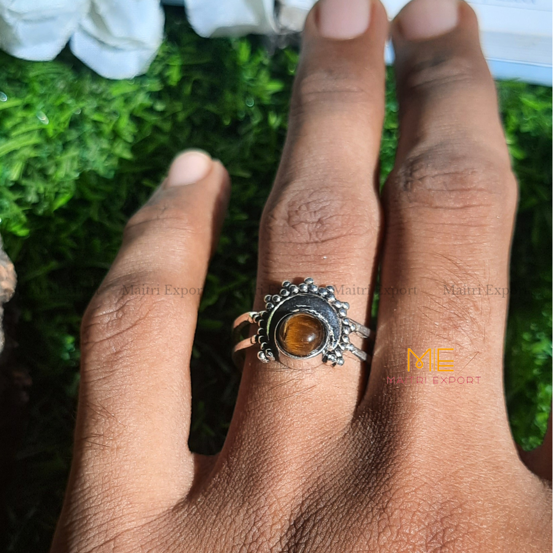Natural Healing Crystal Gem Quality Stone Moon Shaped Adjustable Rings-Maitri Export | Crystals Store