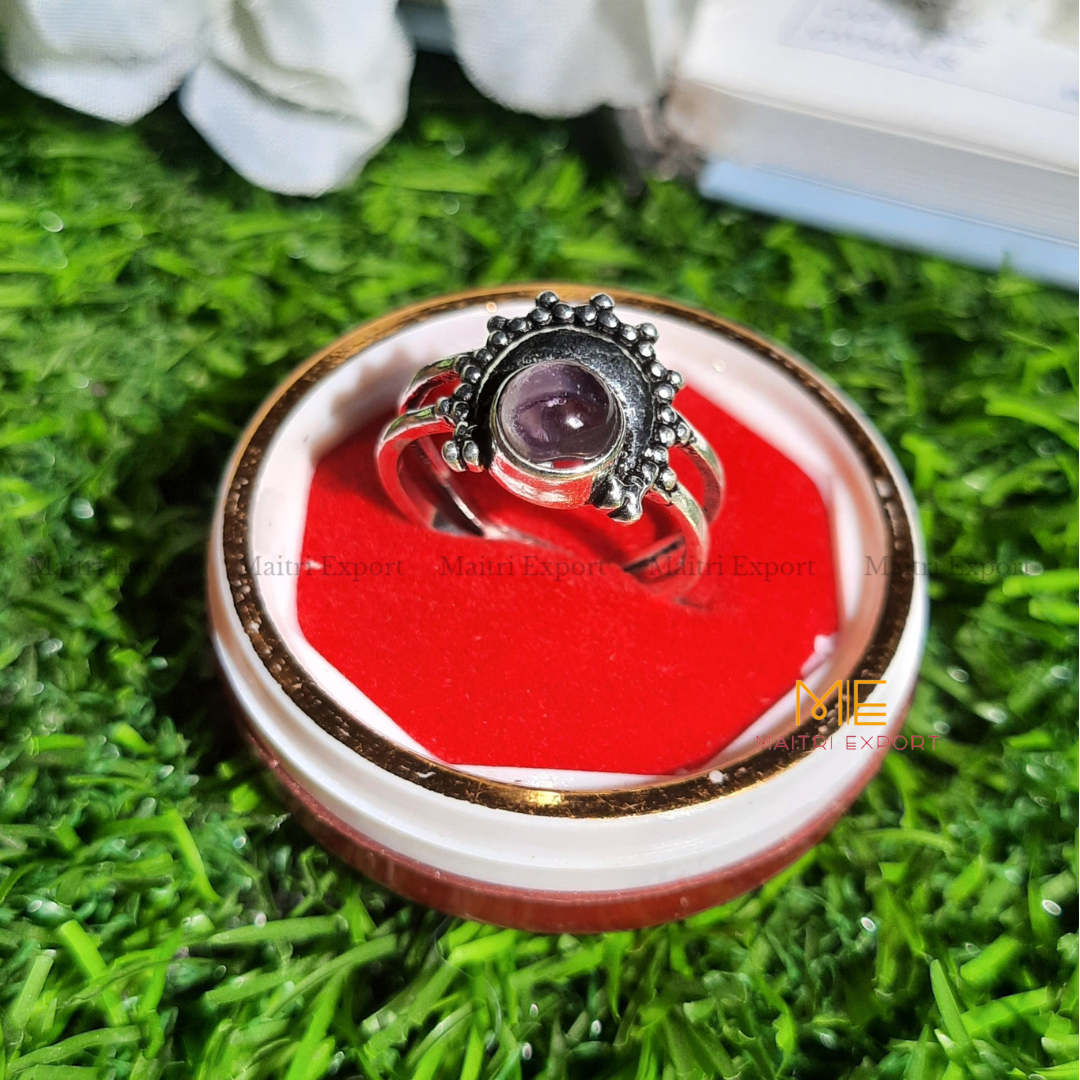 Natural Healing Crystal Gem Quality Stone Moon Shaped Adjustable Rings-Maitri Export | Crystals Store